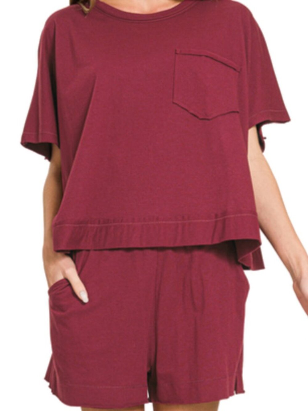 ZENANA Exposed seam boxy top & shorts set